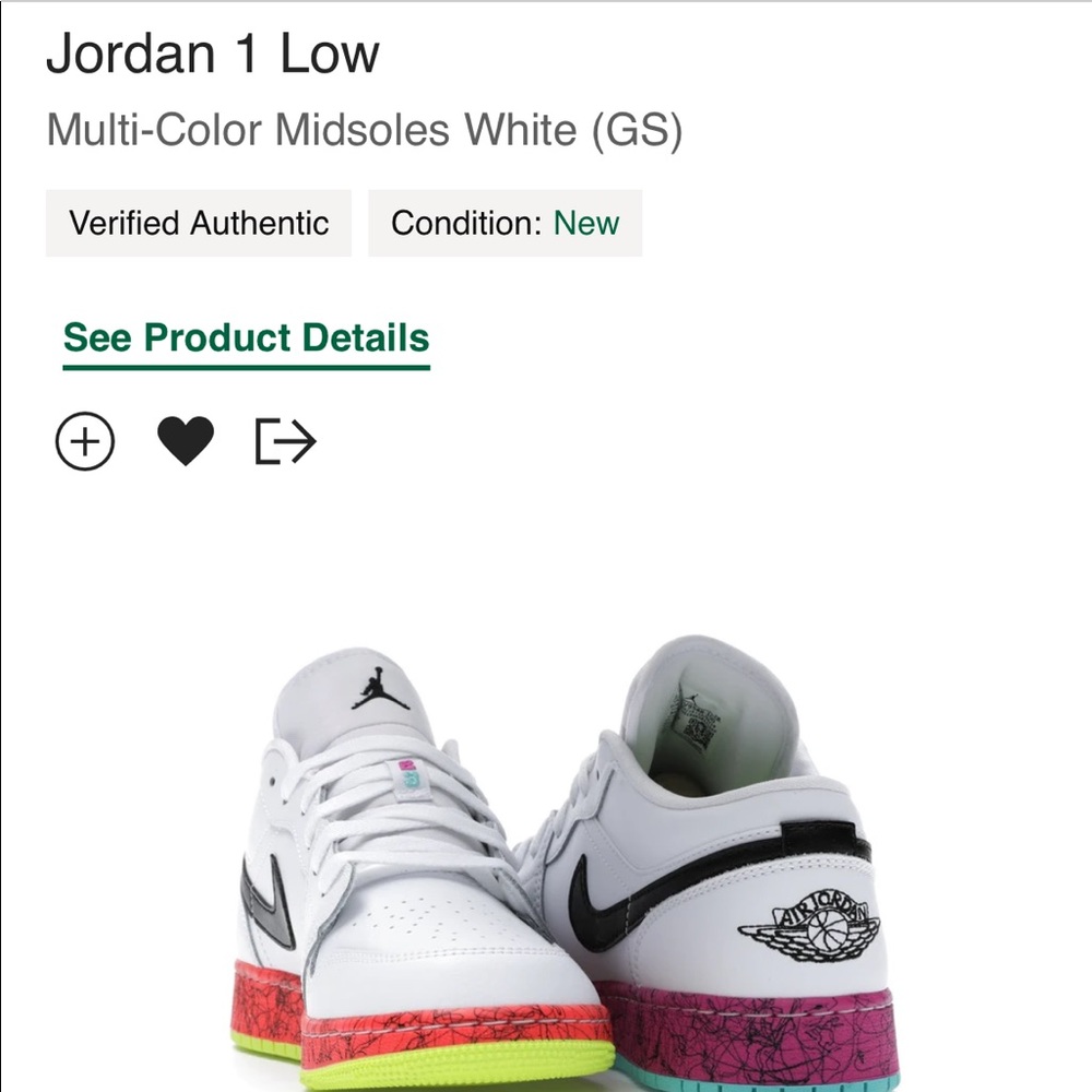Nike Jordan 1 Low Sz 5.5Y New Multicolored CV9548-100